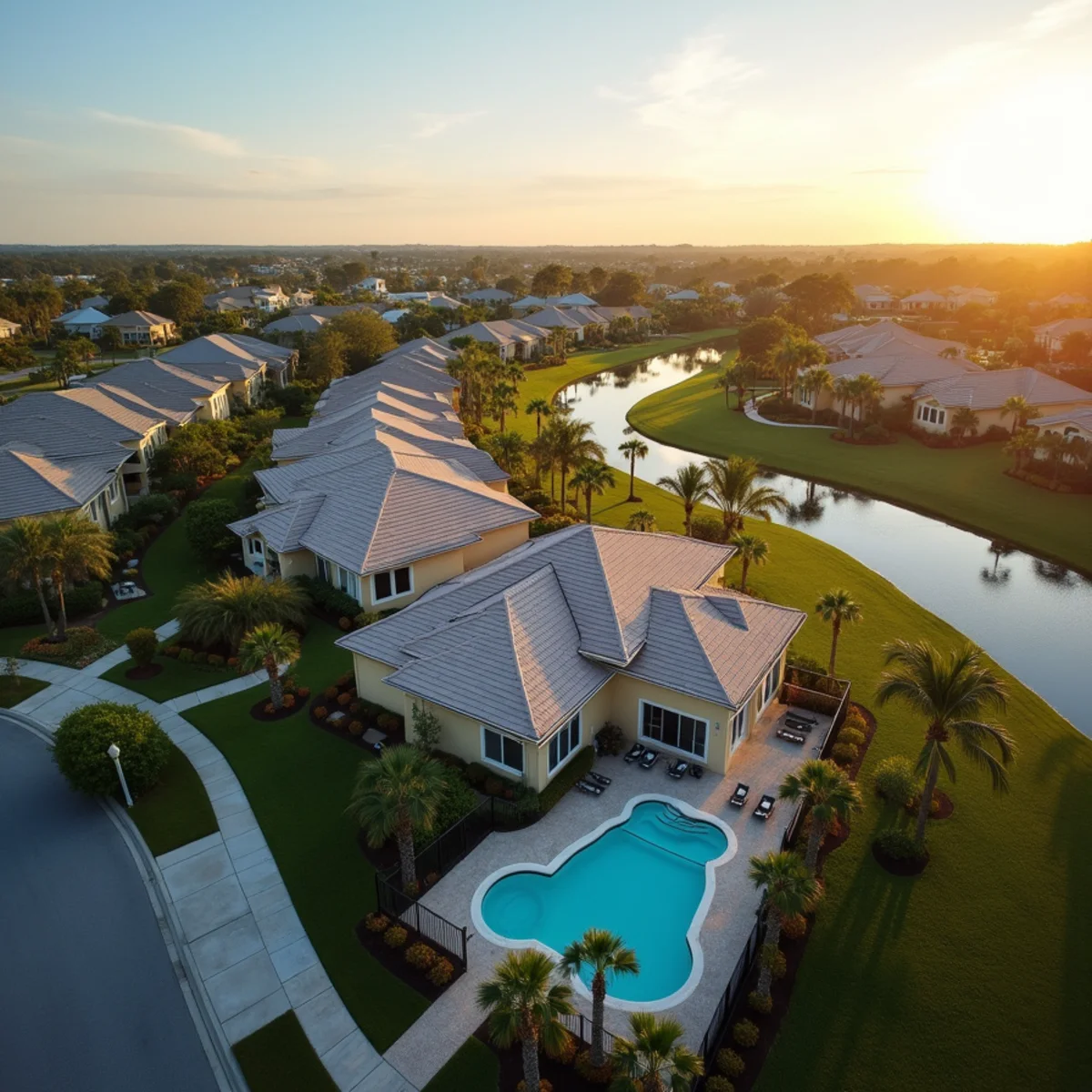 Aerial view of a Florida residential community served by Krystal View Cleaning