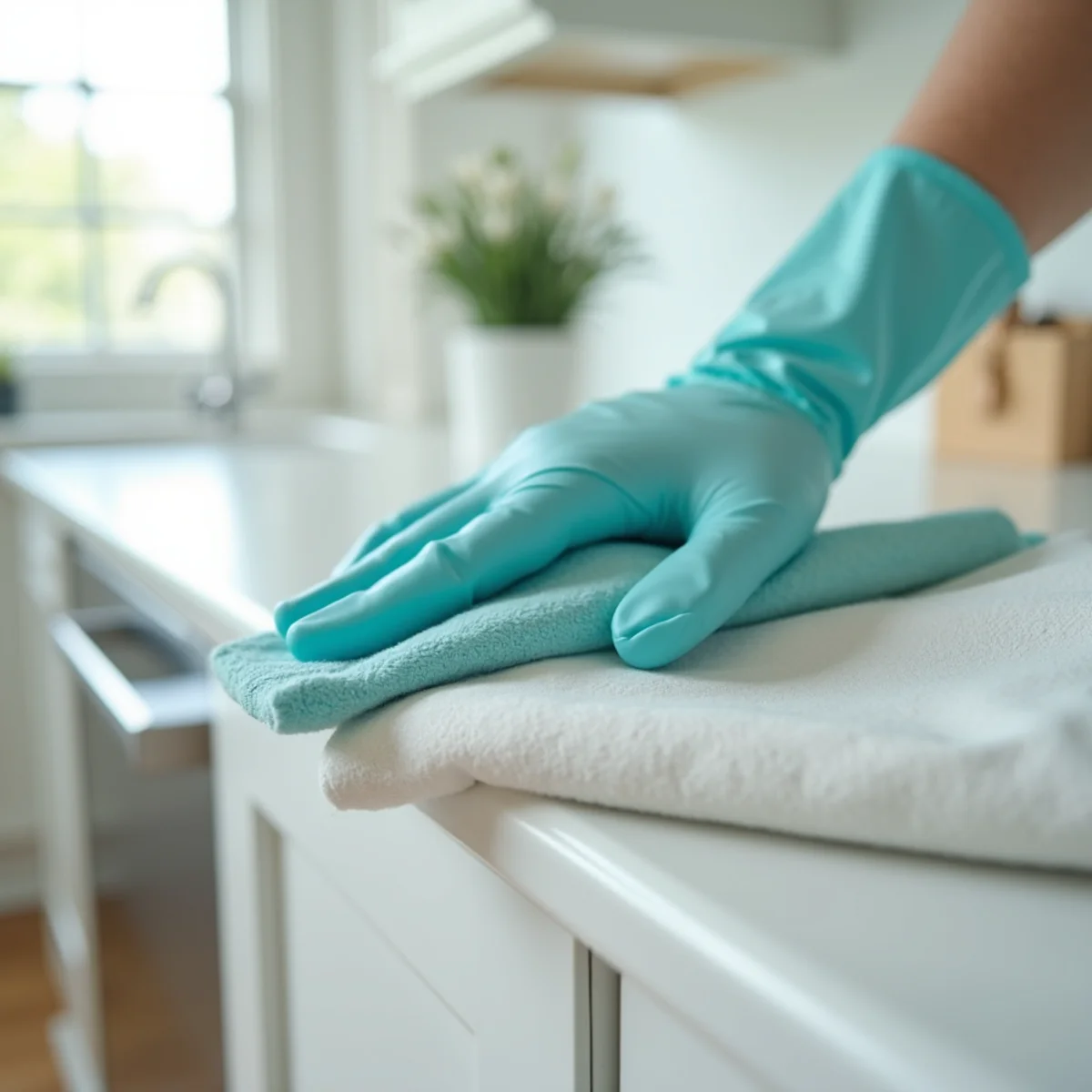 Detailed wipe-down of cabinets and surfaces by Krystal View